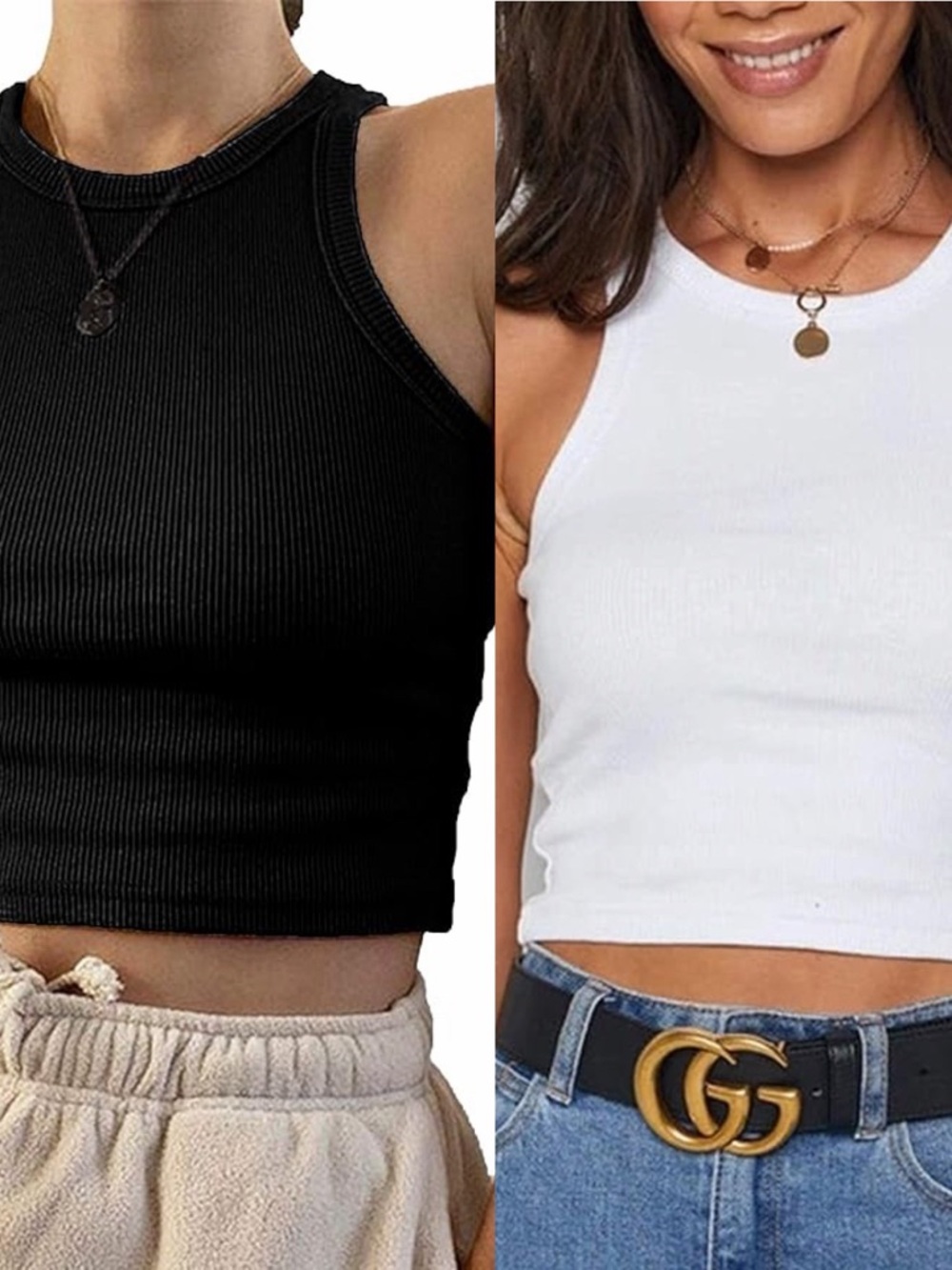 Set of 2 KAMISSY Cotton Rib-Knit Racerback Basic Tank